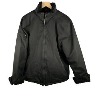 Vintage Woolrich Shearling Collar Size Large Women Rip Stop Jacket Coat Black Pl